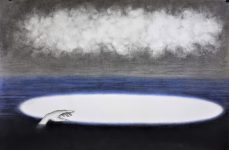 "GLAVA U OBLACIMA 2" 100x150cm, ugljen i pastel na papiru